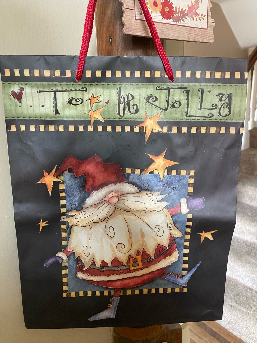 Large Holiday Santa Gift Bag - Black and Red -